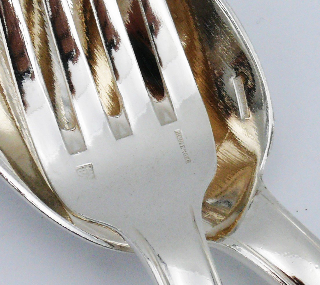 Boulenger Art Deco Model Suzy, Cutlery Set Of 37 Pieces In Excellent Condition, Silver Metal.-photo-2