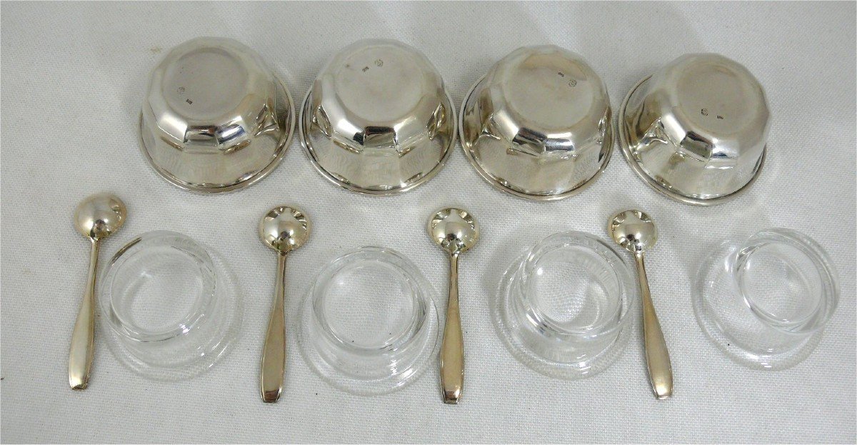 4 Salt Cellars/salt Cellars In Sterling Silver, Art Deco, Original Box, In Perfect Condition.-photo-4