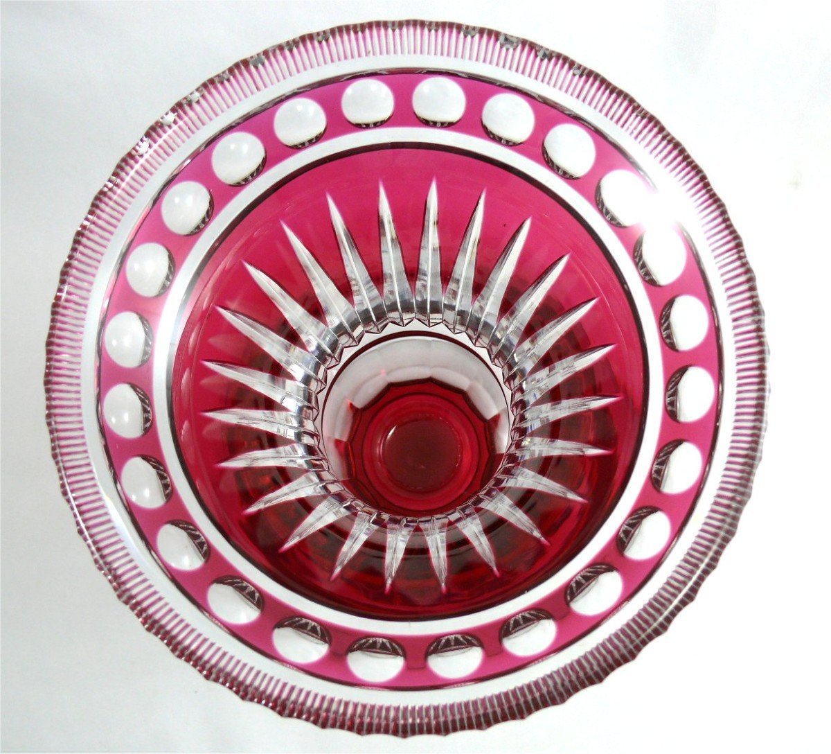 Val Saint Lambert, Vase On Cut Foot, Red Lined Crystal, 22.5 Cm, 3.2 Kg.-photo-2