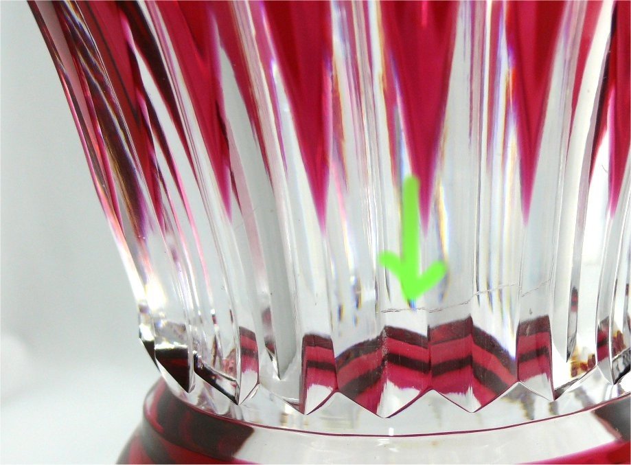 Val Saint Lambert, Vase On Cut Foot, Red Lined Crystal, 22.5 Cm, 3.2 Kg.-photo-2