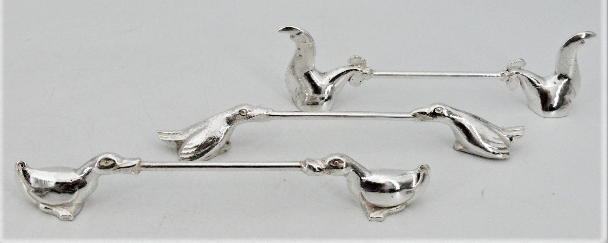 Art Déco Allemand, WMF, 12 Porte Couteaux Animaux, Messerbank, Métal Argenté.-photo-2