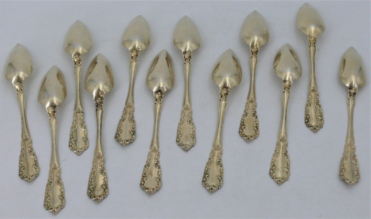 12 Tea/coffee Spoons In Sterling Silver Minerva, Vermeil, Napoleon III, 19th Century.-photo-1