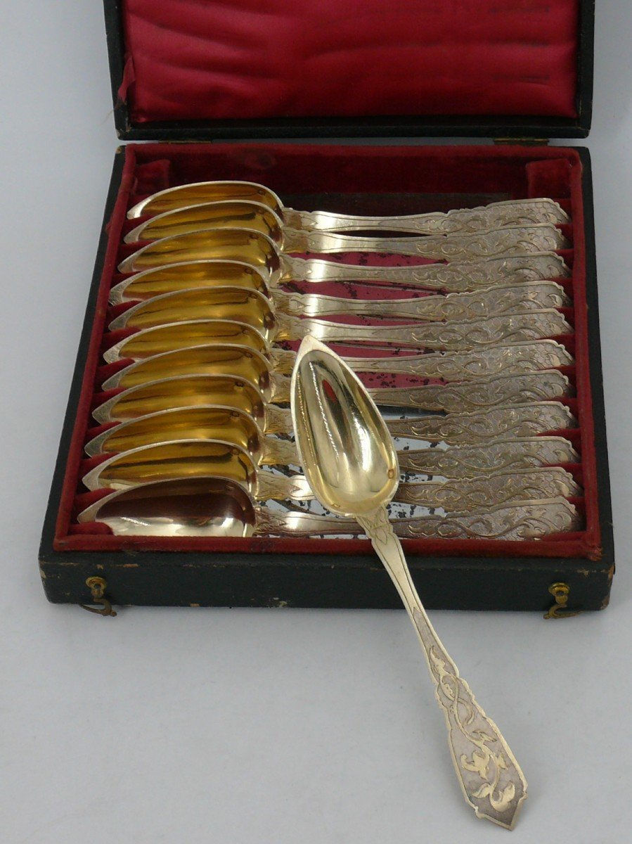 12 Tea/coffee Spoons In Sterling Silver Minerva, Vermeil, Napoleon III, 19th Century.