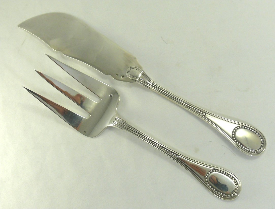 Aucoc, couvert De Service à Poisson Modèle Perles, Argent Massif Minerve, 268 G, Monogramme "CC".-photo-2