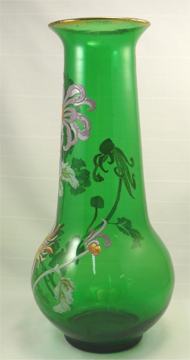 Legras, Vase With Polychrome Floral Enameled Decor, 36 Cm, Perfect Condition-photo-2