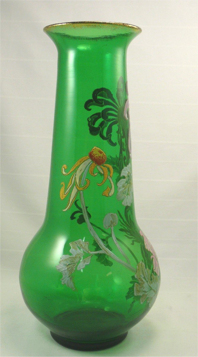 Legras, Vase With Polychrome Floral Enameled Decor, 36 Cm, Perfect Condition-photo-4