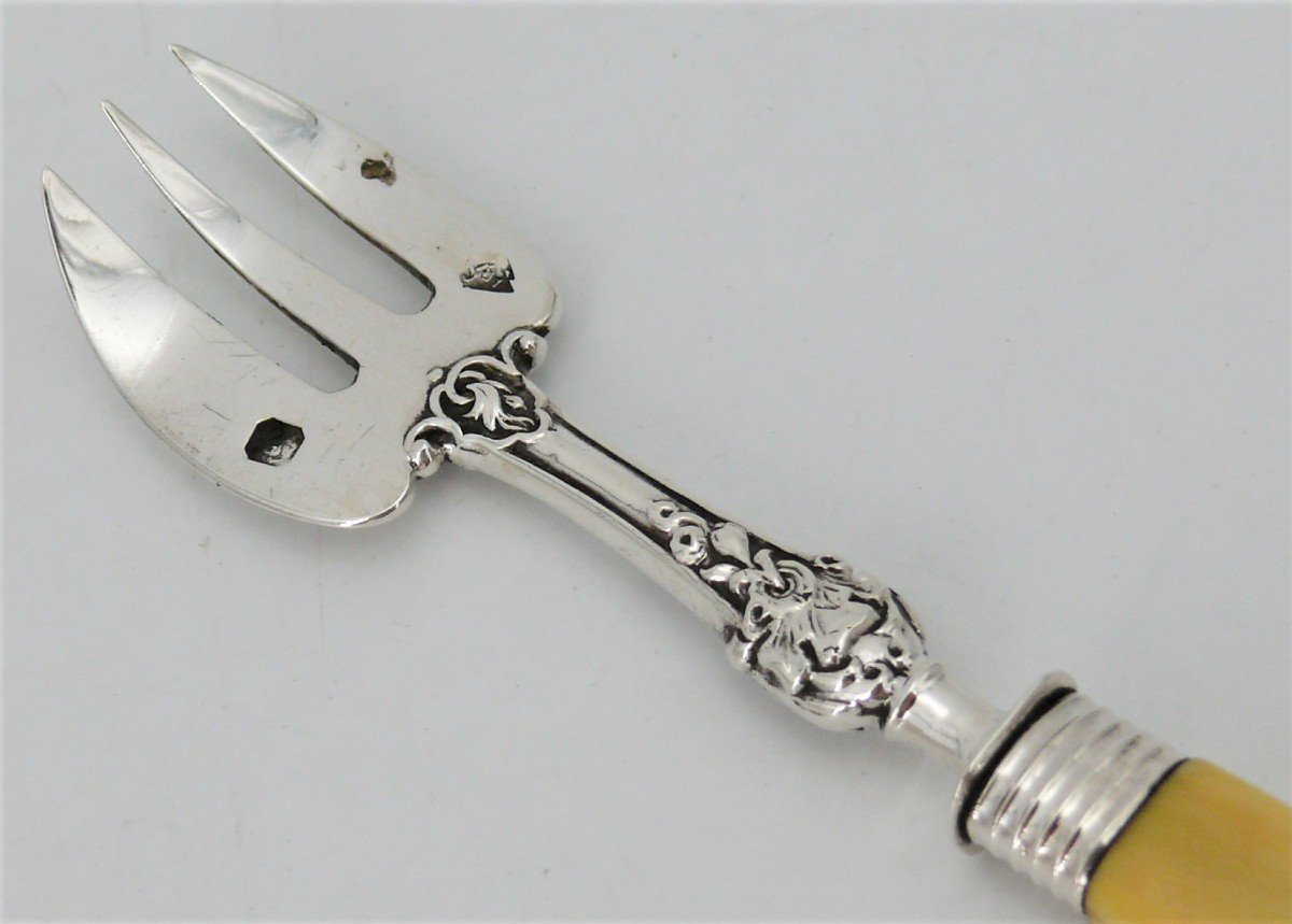 12 Oyster Forks, Sterling Silver Minerva, Nineteenth, Mascaron, Excellent Condition.-photo-3