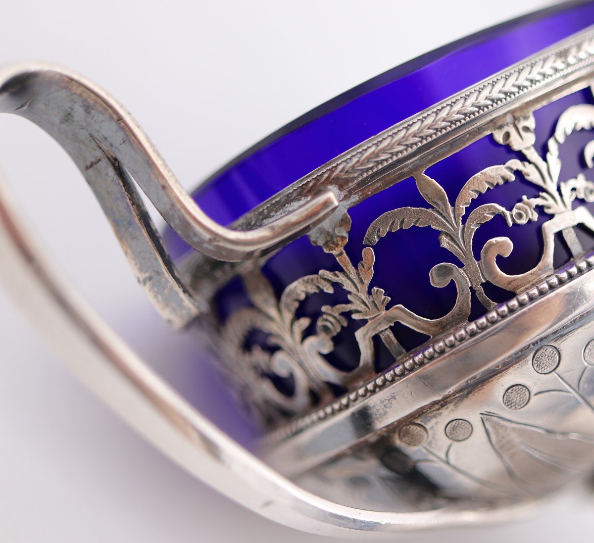 Paire De Salières/salerons Argent Massif XVIIIe, Louis XVI, Verrines Bleues d'Origine.-photo-8