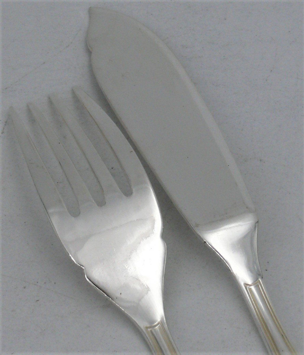 Christofle Marot Model, 12 Fish Cutlery, 24 Pieces, Excellent Condition, Silver Metal.-photo-1
