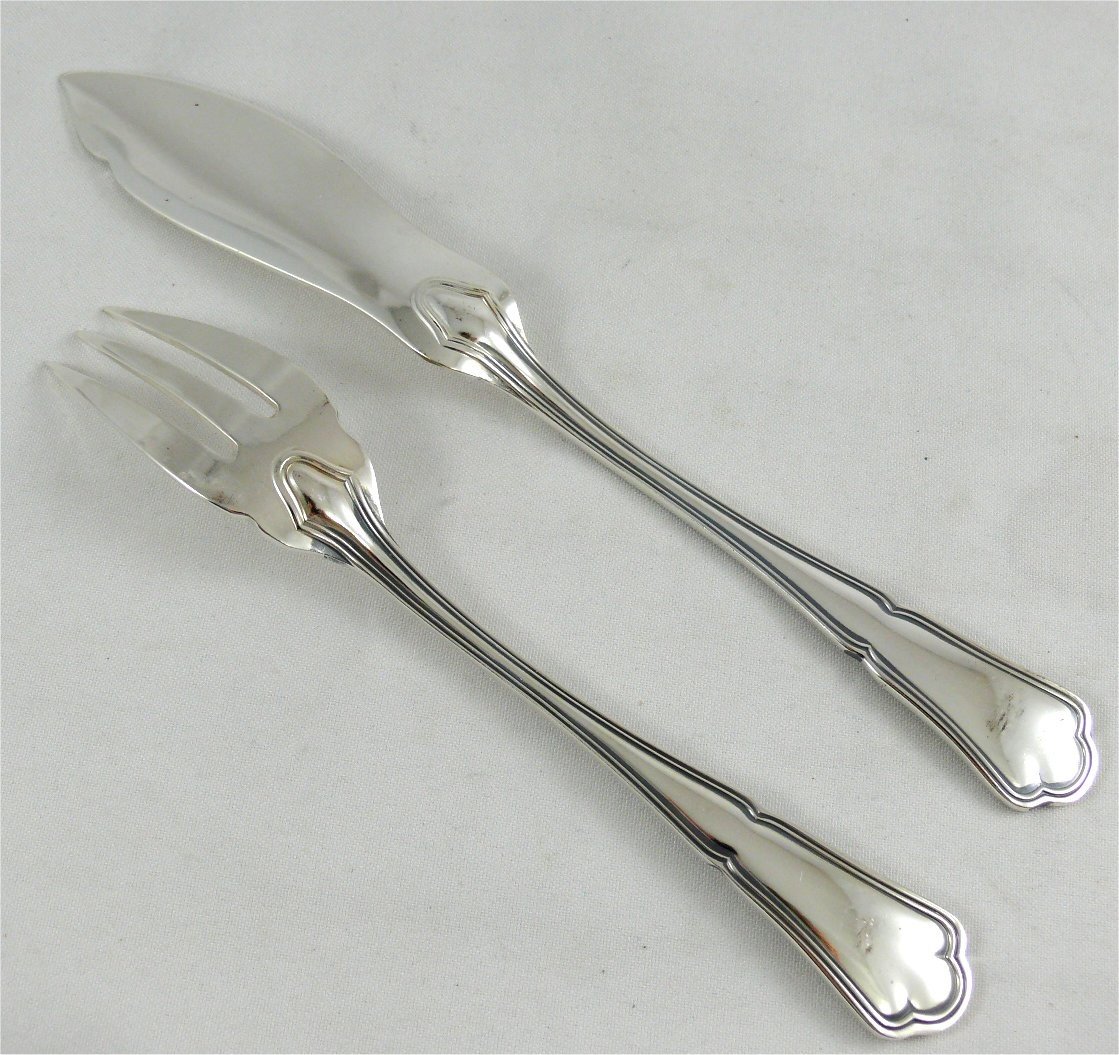 Ercuis Model Victoria/contours, 12 Fish Cutlery, 24 Pieces, Silver Metal.-photo-3