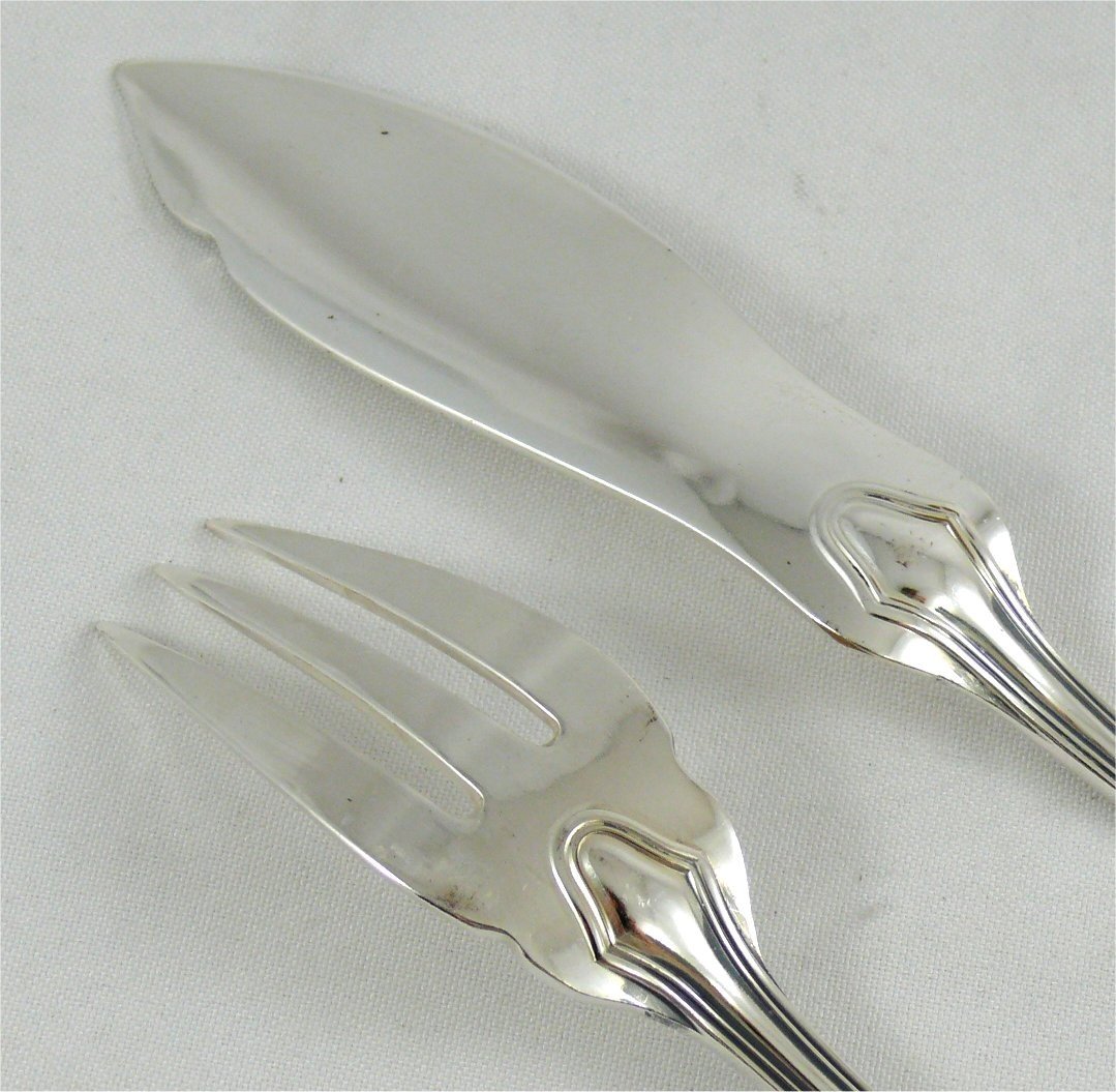 Ercuis Model Victoria/contours, 12 Fish Cutlery, 24 Pieces, Silver Metal.-photo-4