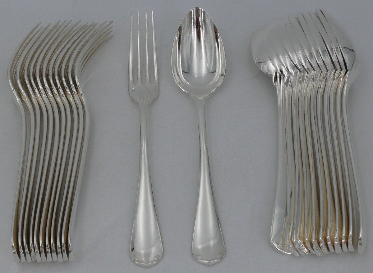Christofle Japanese Model, 12 Table Cutlery, 24 Pieces, Silver Metal, Near New.-photo-2