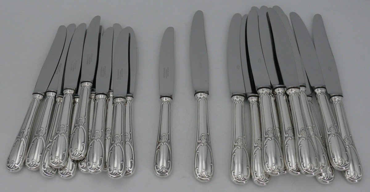 François Frionnet, 24 Louis XV Style Knives, 12 Table Knives + 12 Dessert Knives.-photo-2