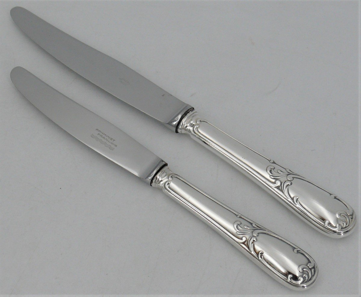 François Frionnet, 24 Louis XV Style Knives, 12 Table Knives + 12 Dessert Knives.-photo-3