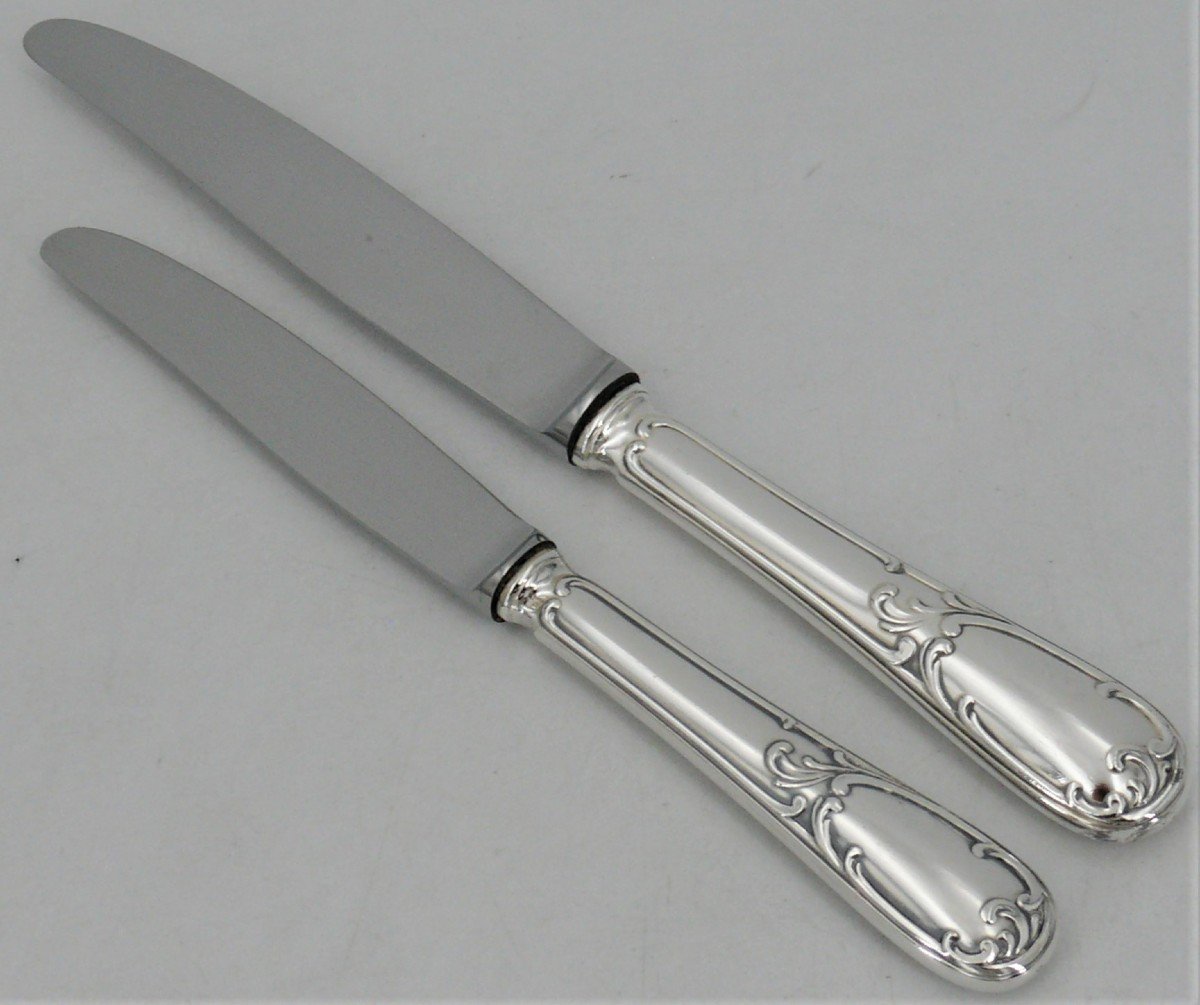 François Frionnet, 24 Louis XV Style Knives, 12 Table Knives + 12 Dessert Knives.-photo-1