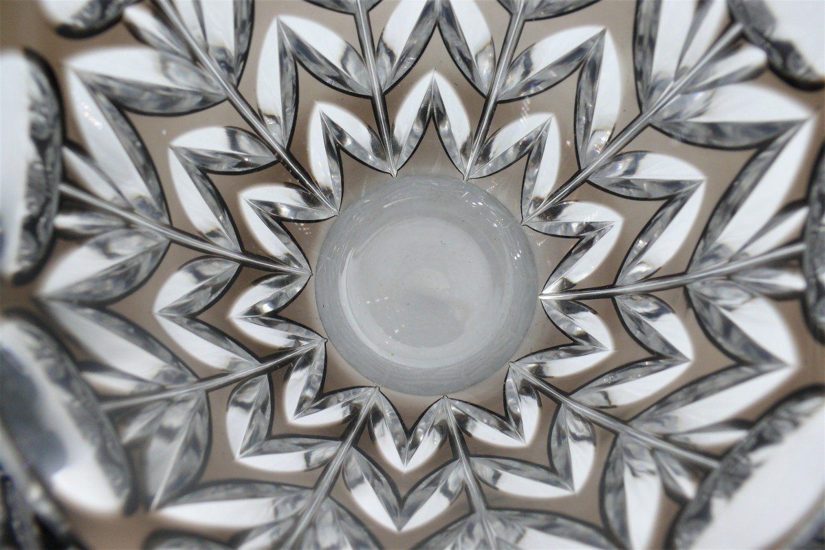 Val Saint Lambert, Brown Lined Cut Crystal Vase, 19 Cm, 3.2 Kg.-photo-3