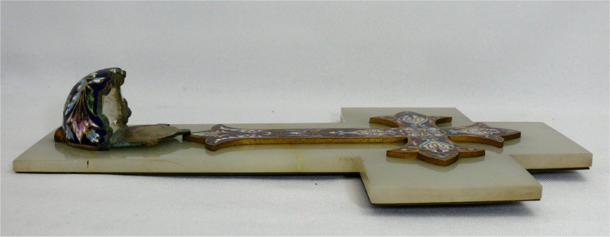 Large Enamelled Stoup And Crucifix, Onyx, 31.5 Cm, 1.3 Kg, Excellent Condition.-photo-1