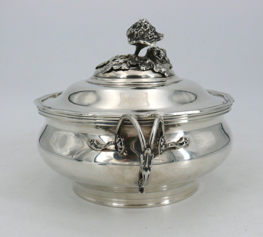 Vegetable Dish/soup Tureen In Solid Silver With Beautiful Vegetable Grip, 1.34 Kg.-photo-4