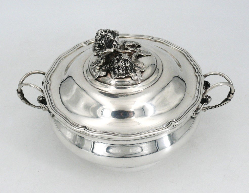 Vegetable Dish/soup Tureen In Solid Silver With Beautiful Vegetable Grip, 1.34 Kg.-photo-1