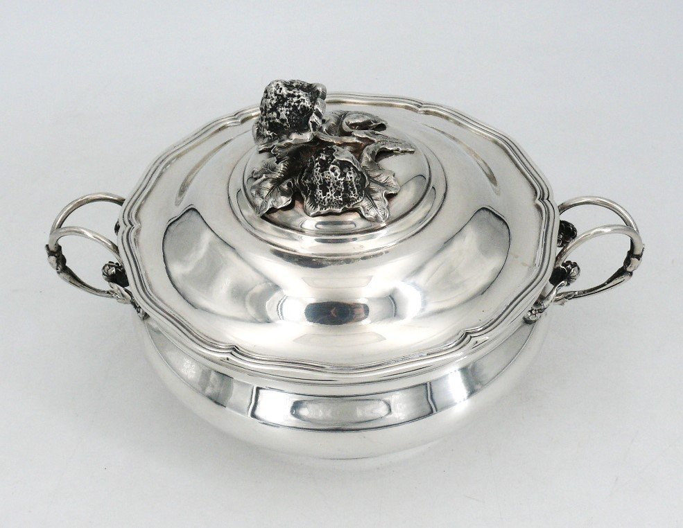 Légumier/soupière En Argent Massif à Belle Prise Végétale, 1,34 Kg.-photo-1