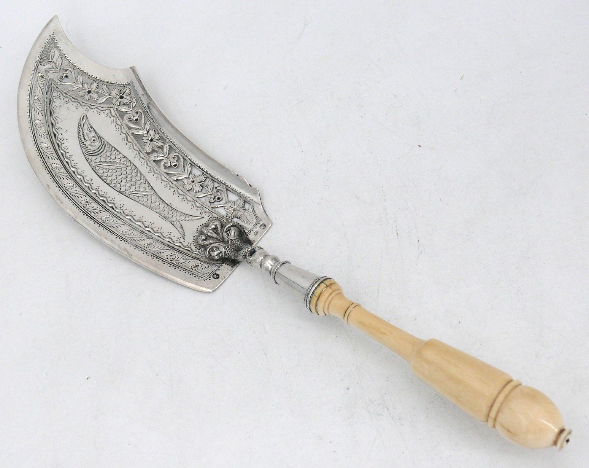 Fish Serving Shovel In Sterling Silver Old Man, 1819-1838.-photo-2