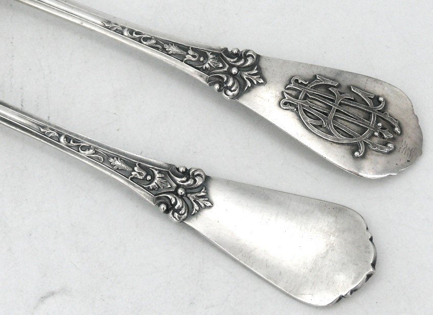 Pair Of Sterling Silver Minerva Neo-renaissance Table Cutlery, Ernest Compère, Monogram Me-photo-4