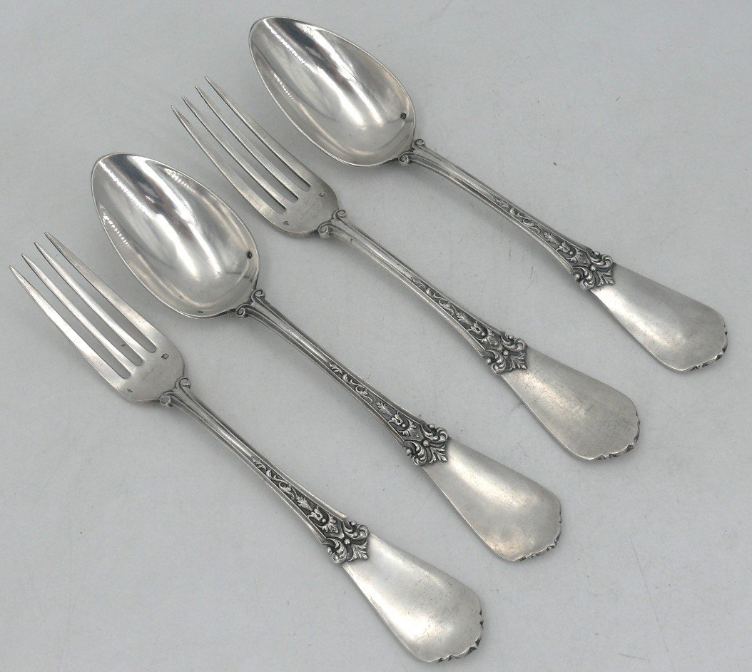 Pair Of Sterling Silver Minerva Neo-renaissance Table Cutlery, Ernest Compère, Monogram Me-photo-1