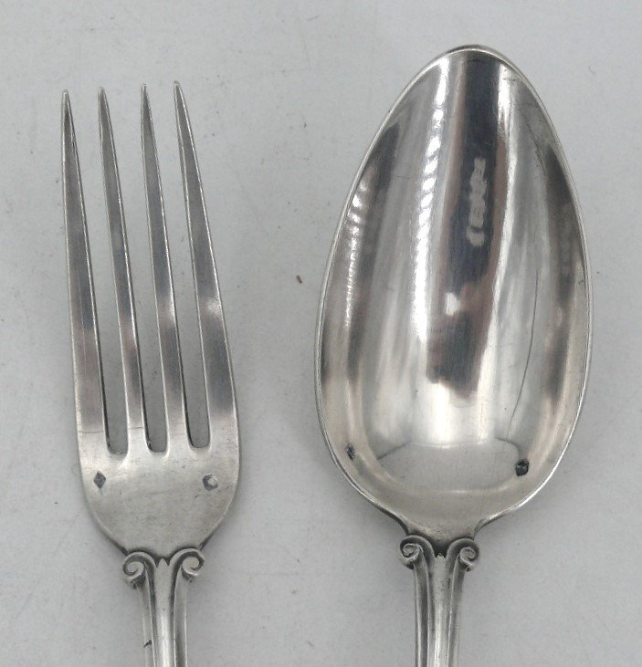 Pair Of Sterling Silver Minerva Neo-renaissance Table Cutlery, Ernest Compère, Monogram Me-photo-2