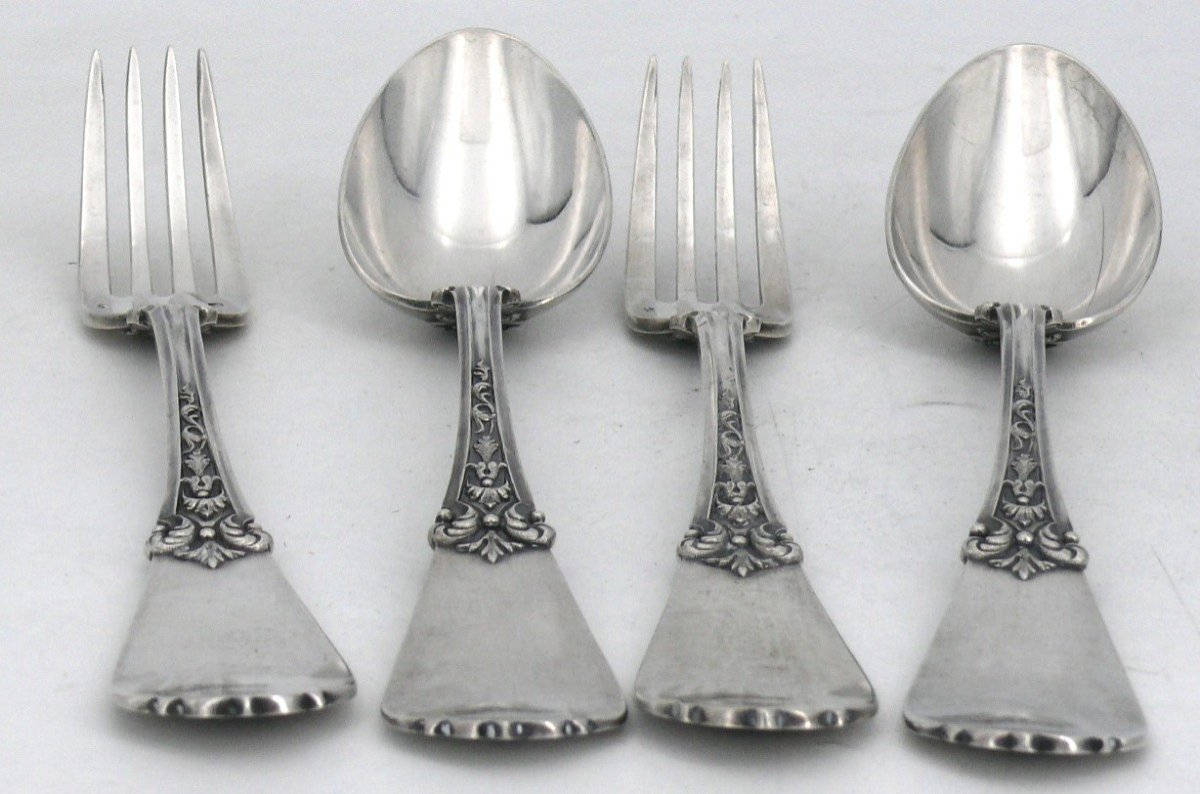 Pair Of Sterling Silver Minerva Neo-renaissance Table Cutlery, Ernest Compère, Monogram Me-photo-7