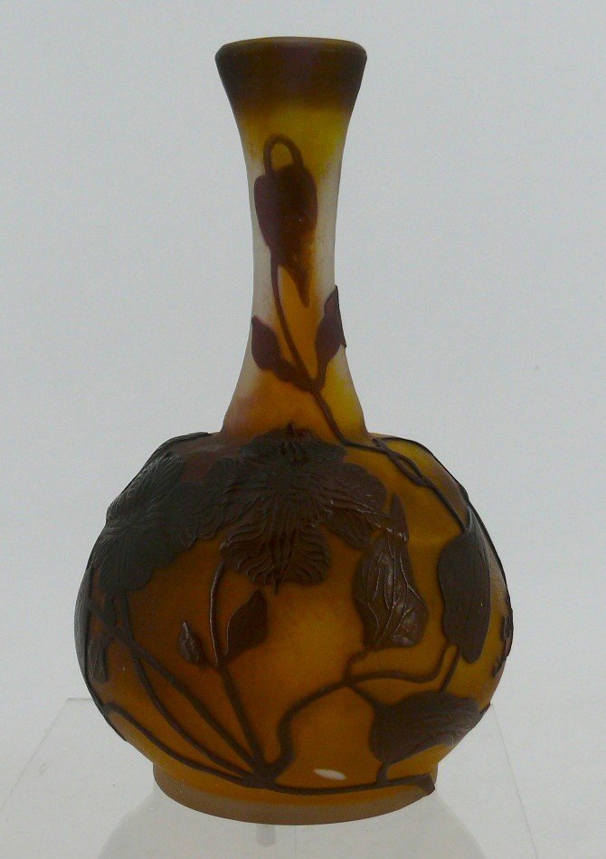 Emile Gallé, Soliflore Vase With Floral Decor, Art Nouveau.-photo-2