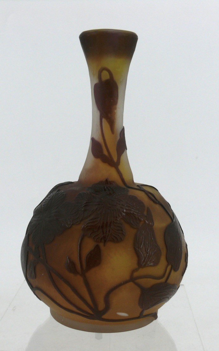 Emile Gallé, Soliflore Vase With Floral Decor, Art Nouveau.