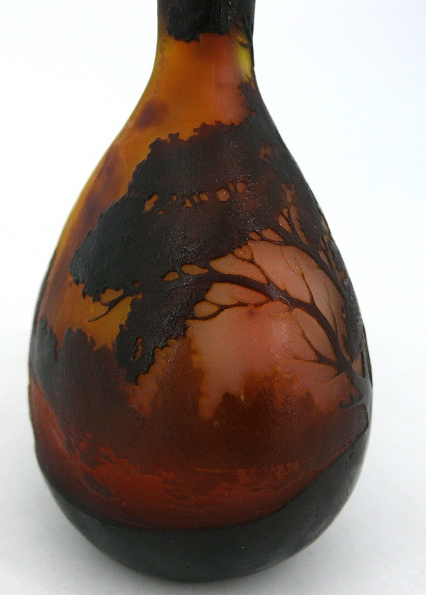 Emile Gallé, Vase En Verre Multicouche Dégagé à l'Acide à Décor De Paysage Lacustre.-photo-3