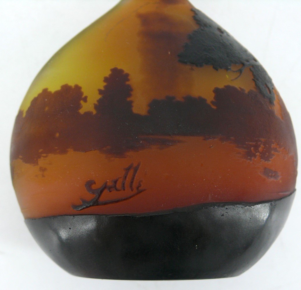 Emile Gallé, Vase En Verre Multicouche Dégagé à l'Acide à Décor De Paysage Lacustre.-photo-7