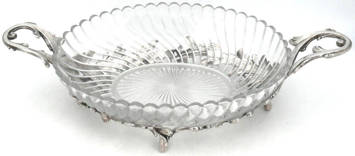 Jardinière/centre De Table, Baccarat Bambou, Bronze Argenté, Art Nouveau.-photo-2