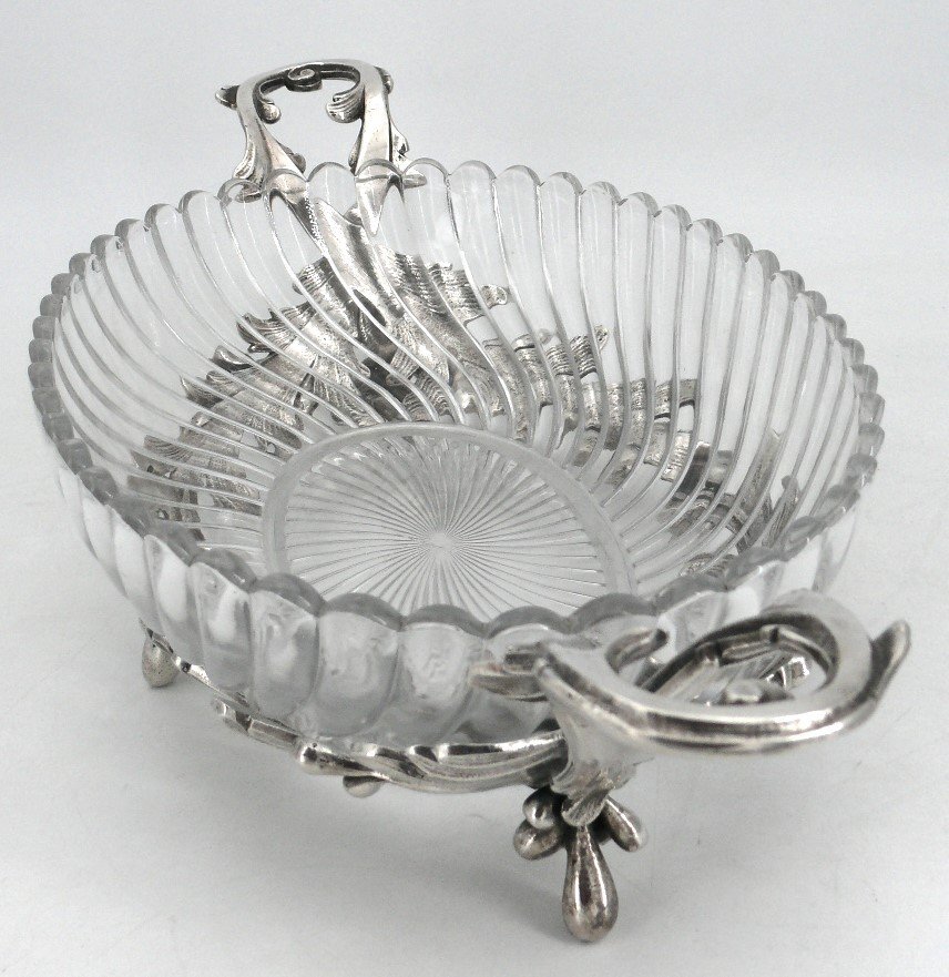 Jardinière/centre De Table, Baccarat Bambou, Bronze Argenté, Art Nouveau.-photo-1