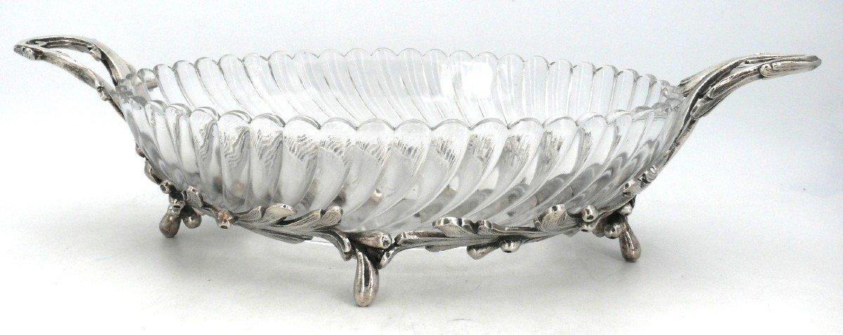 Jardinière/centre De Table, Baccarat Bambou, Bronze Argenté, Art Nouveau.-photo-2
