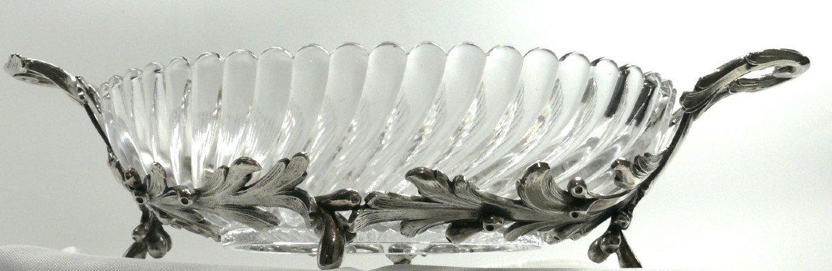 Jardinière/centre De Table, Baccarat Bambou, Bronze Argenté, Art Nouveau.-photo-5