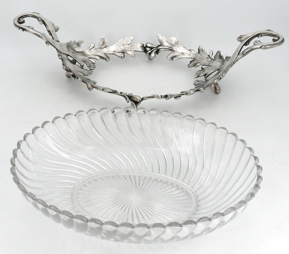 Jardinière/centre De Table, Baccarat Bambou, Bronze Argenté, Art Nouveau.-photo-6