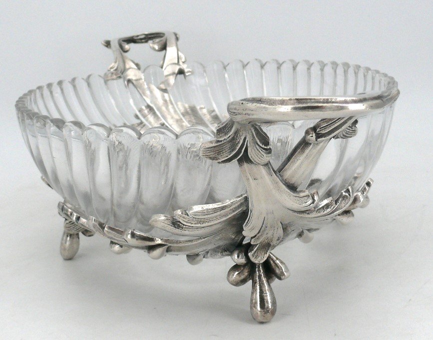Jardinière/centre De Table, Baccarat Bambou, Bronze Argenté, Art Nouveau.
