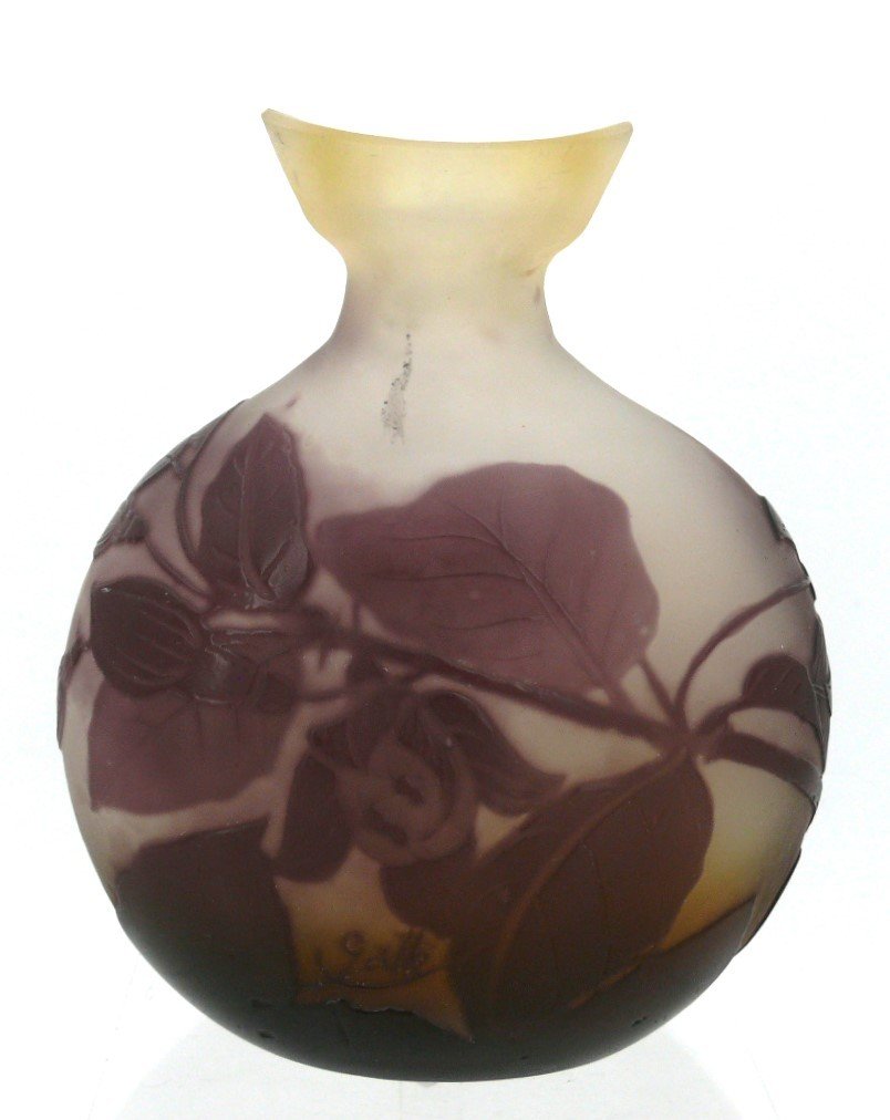 Emile Gallé, Vase Gourde Dégagé à l'Acide, 15 Cm.