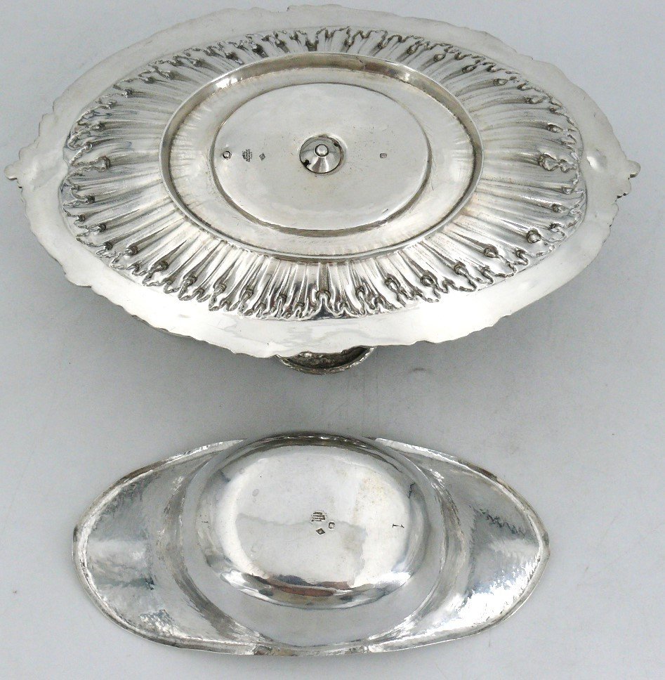 Emile Sanner, Spectacular Rocaille Sauce Boat On Tray With Lining, 989 G, Sterling Silver.-photo-6