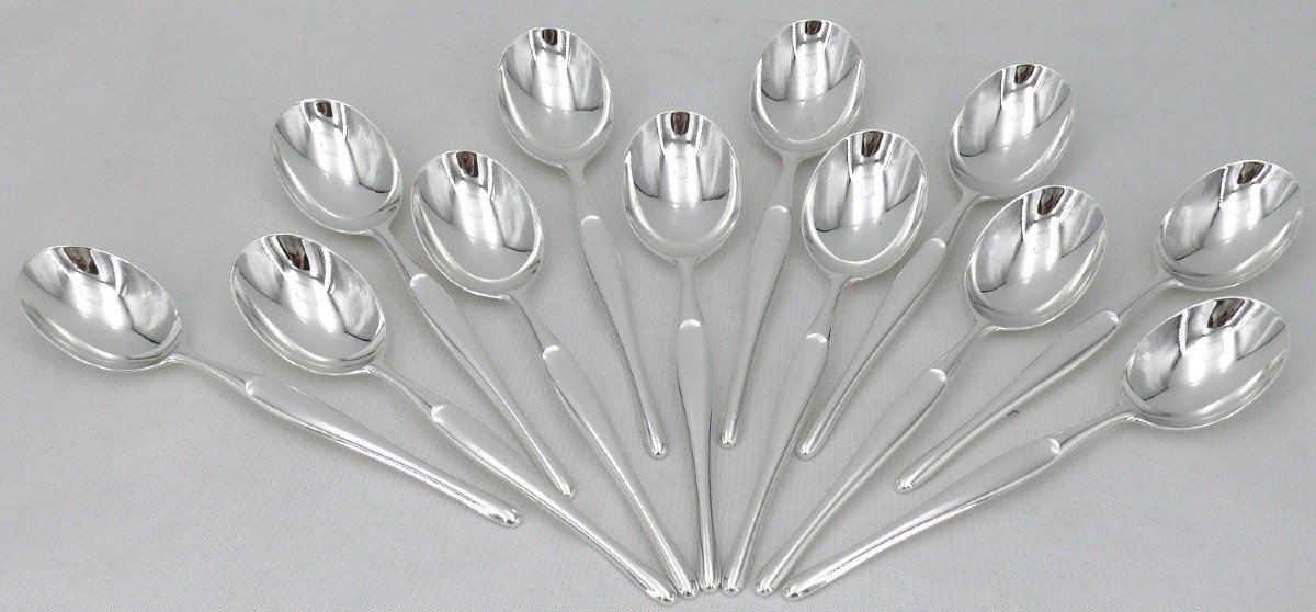 Christofle Duo Model, Tapio Wirkkala, 90 Piece Cutlery Set In Silver Metal, Excellent Condition.-photo-5