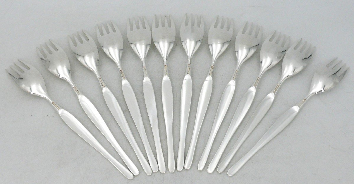 Christofle Duo Model, Tapio Wirkkala, 90 Piece Cutlery Set In Silver Metal, Excellent Condition.-photo-6