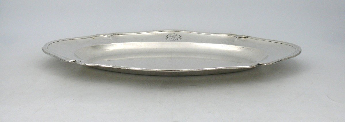 Plat Ovale En Argent Massif XVIIIe, Antonio Magro, Espagne, Madrid 1770, 1096 G.-photo-1