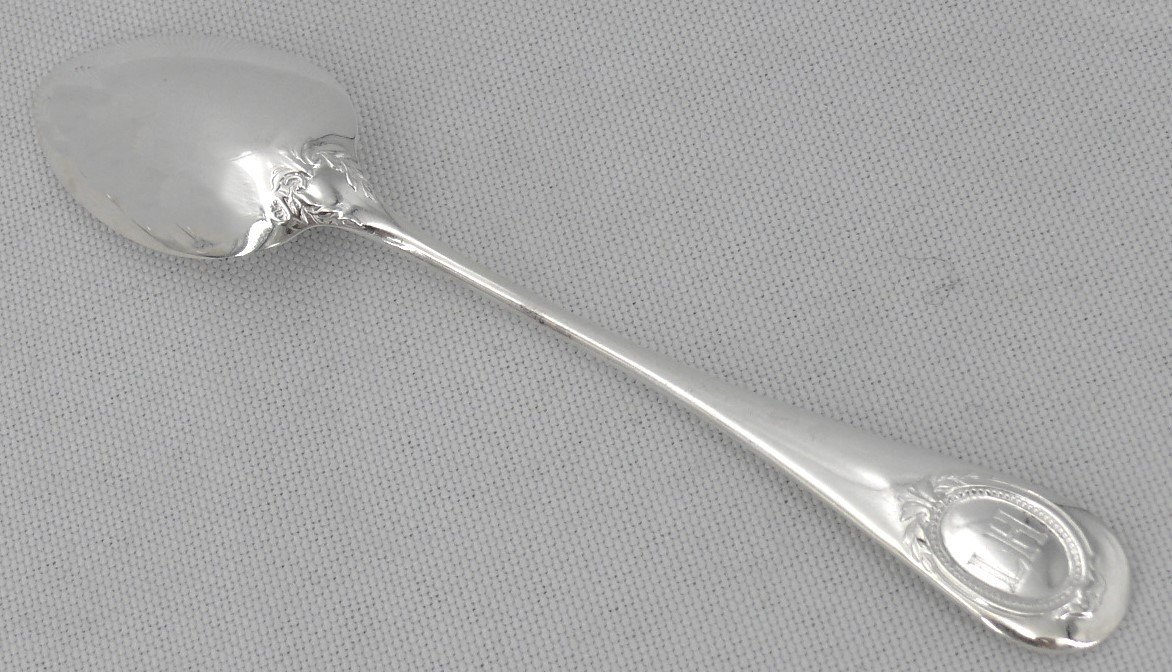 12 Tea/coffee/dessert Spoons, Sterling Silver Minerva, Medallion Baguette, Monogram Lh.-photo-4