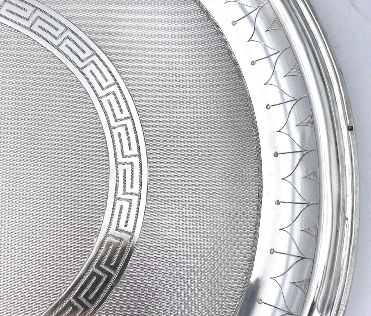 Oval Guilloché Tray In Sterling Silver Minerva, Napoleon III, 64.5 X 41.5 Cm, 1.8 Kg.-photo-4