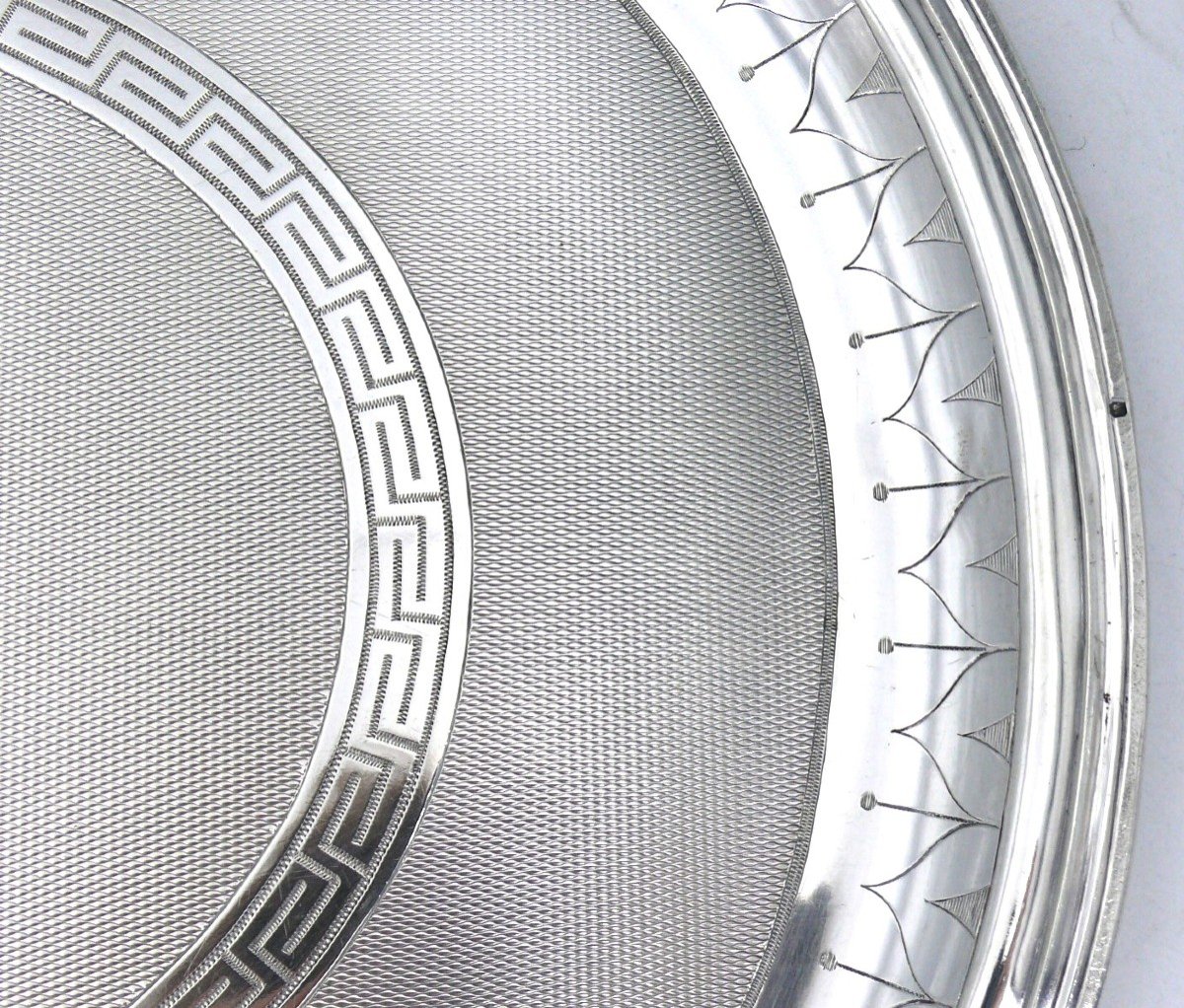 Plateau Ovale Guilloché En Argent Massif Minerve, Napoléon III, 64,5 X 41,5 Cm, 1,8 Kg.-photo-4