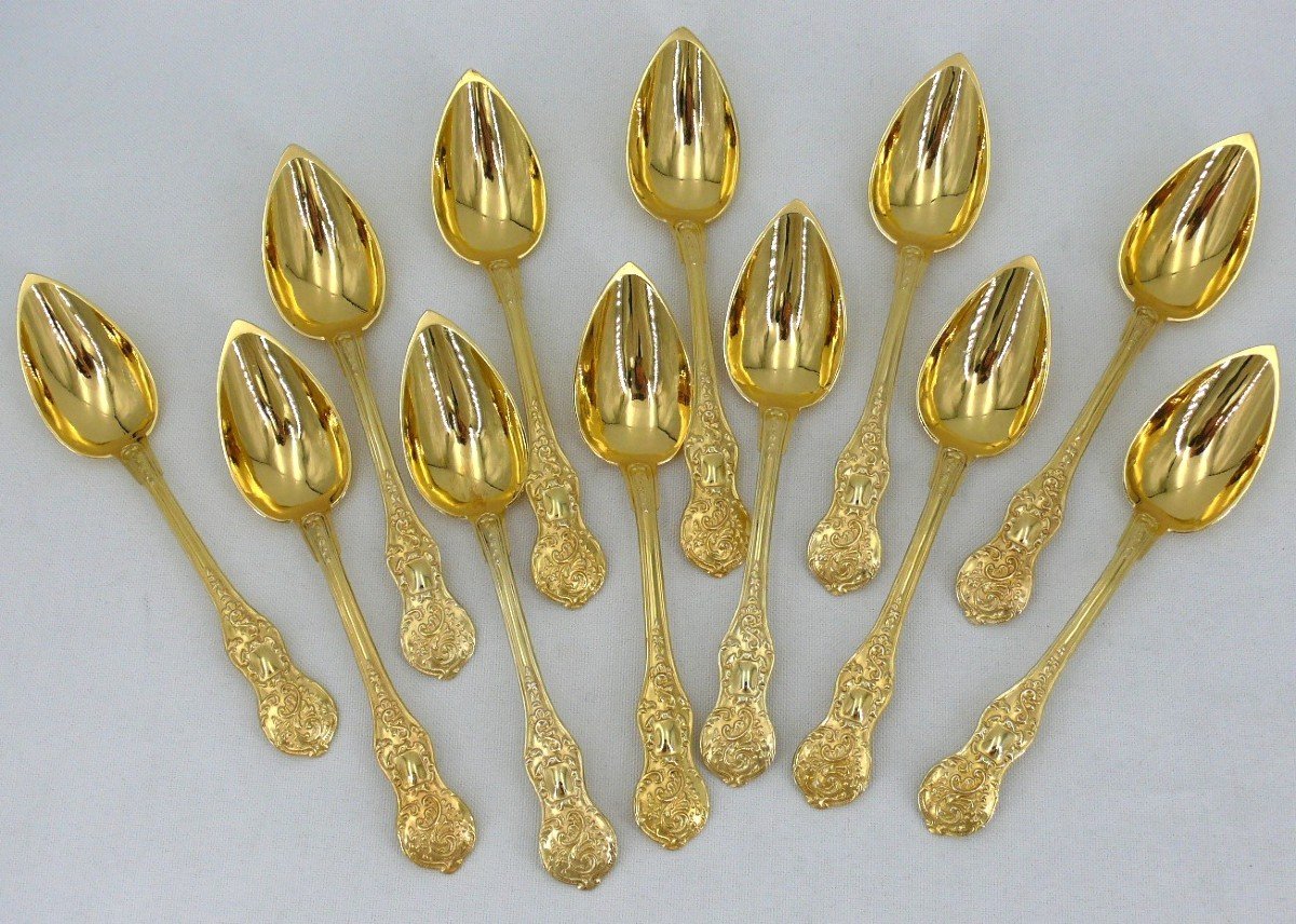 Ménagère à Entremets/dessert, Vermeil, Argent Massif Minerve, Napoléon III, Couteaux, 36 Pièces-photo-3