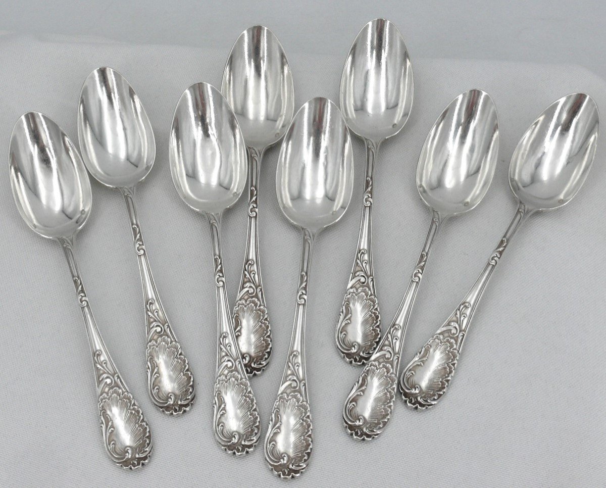 Puiforcat Modèle Rocaille, Louis XV, 8 Couverts à  Entremets/dessert, 16 Pièces, Argent Massif -photo-1