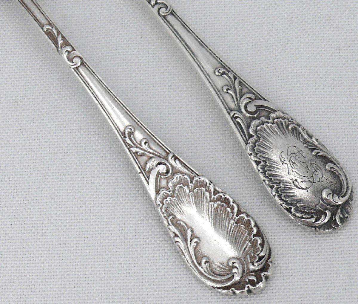 Puiforcat Modèle Rocaille, Louis XV, 8 Couverts à  Entremets/dessert, 16 Pièces, Argent Massif -photo-3